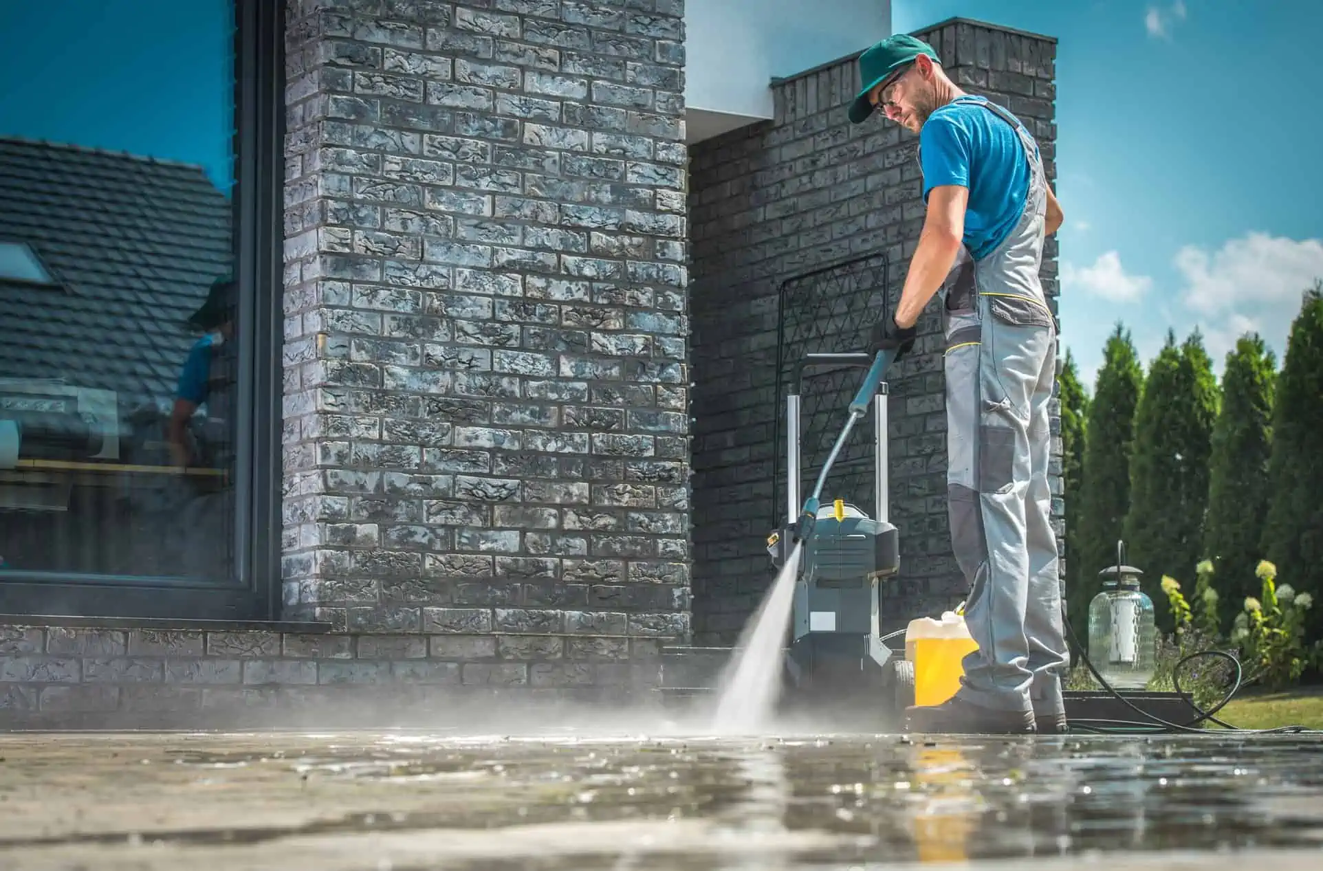 pressure washing in front of house